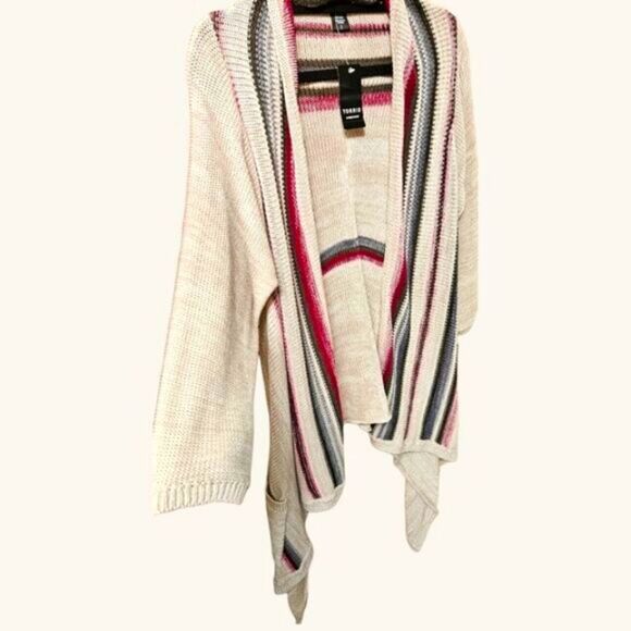 TORRID Multi color Soft Border Striped Open Front Knit Cardigan With Pockets - Picture 3 of 14